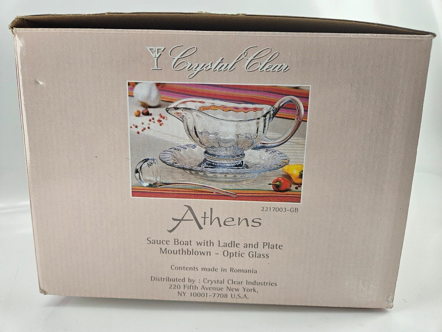 Handcrafted Crystal Glass Athens Sauce Boat w/ Ladle and Plate