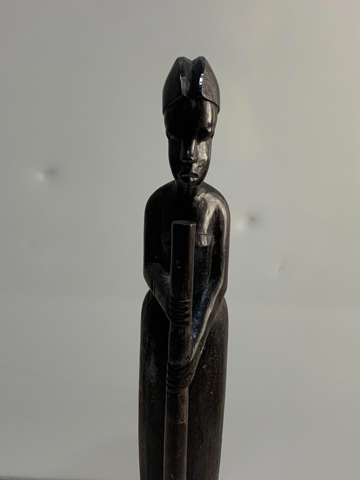 Vintage Woman with mortar and pestle Wood Sculpture