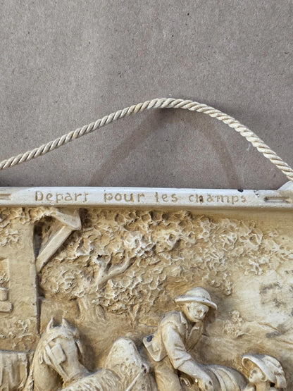 Vintage French Bas-Relief Wall Plaque “Départ pour les champs” Chalkware France