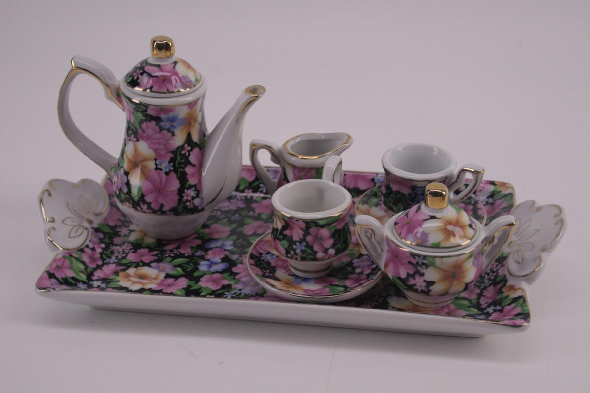 Mini teaset (mixed flower W/Gold) 7 PIECES