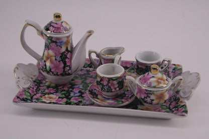 Mini teaset (mixed flower W/Gold) 7 PIECES