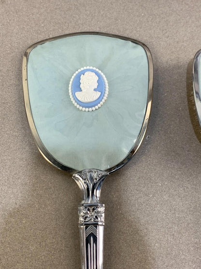 Antique Ladies hair Brush Set With Mirror & Brush, Silver