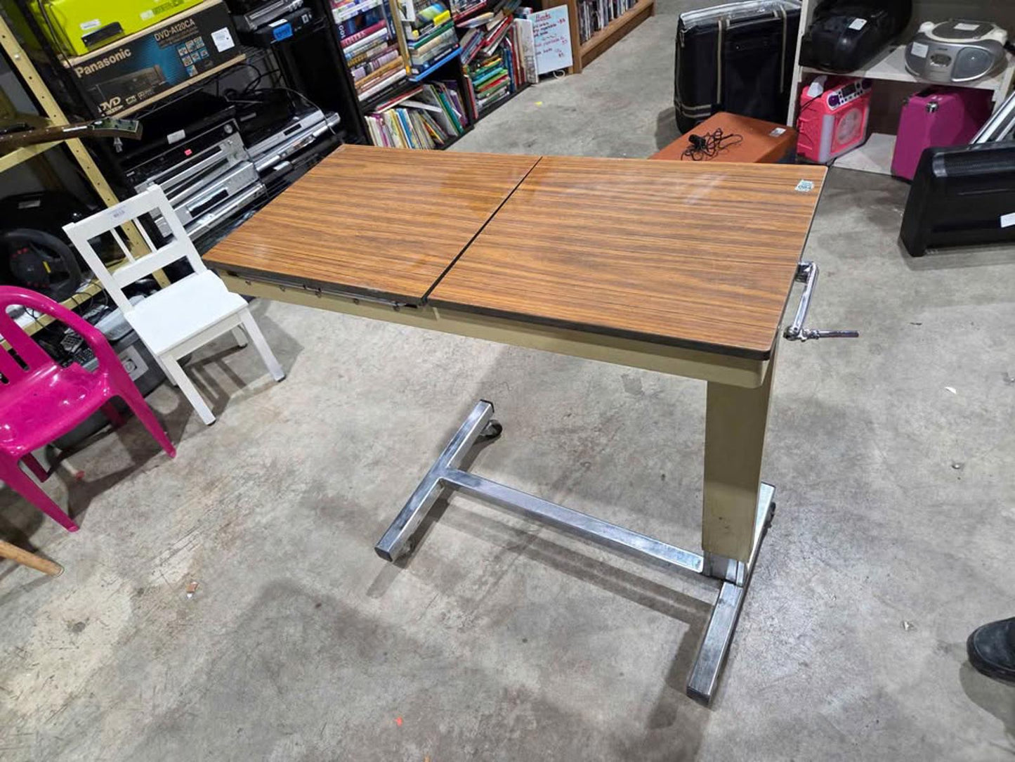 Vintage Adjustable Rolling Overbed Table w/ Storage & Mirror - 1974