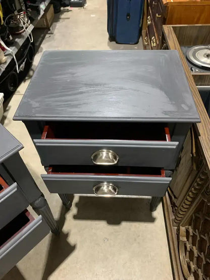 Set of 2 Matte Grey Bedsides with Silver Hardware