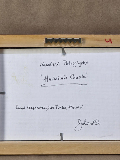 Vintage Hawaii Petrogylph Hawaiian Couple Wedding Koa Wood Framed Art