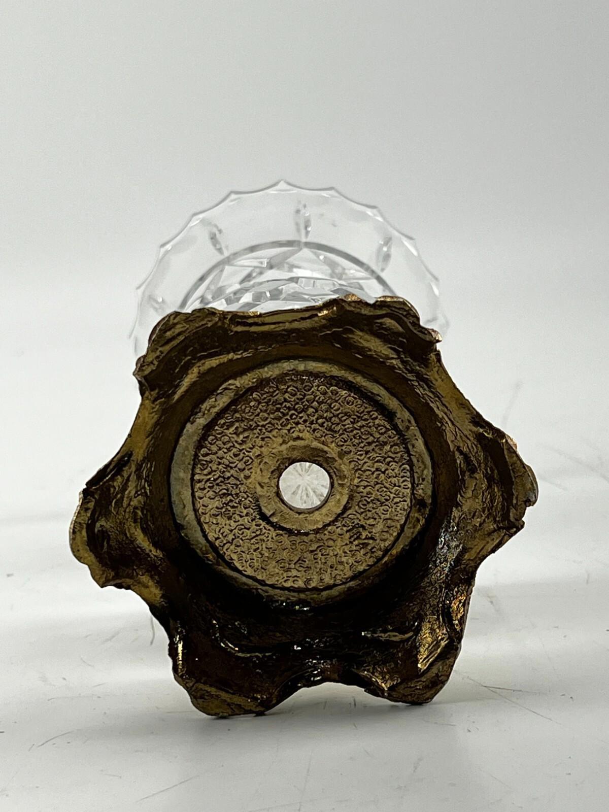 Vintage Crystal Etched Vase With Metal Base