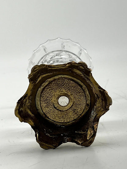 Vintage Crystal Etched Vase With Metal Base