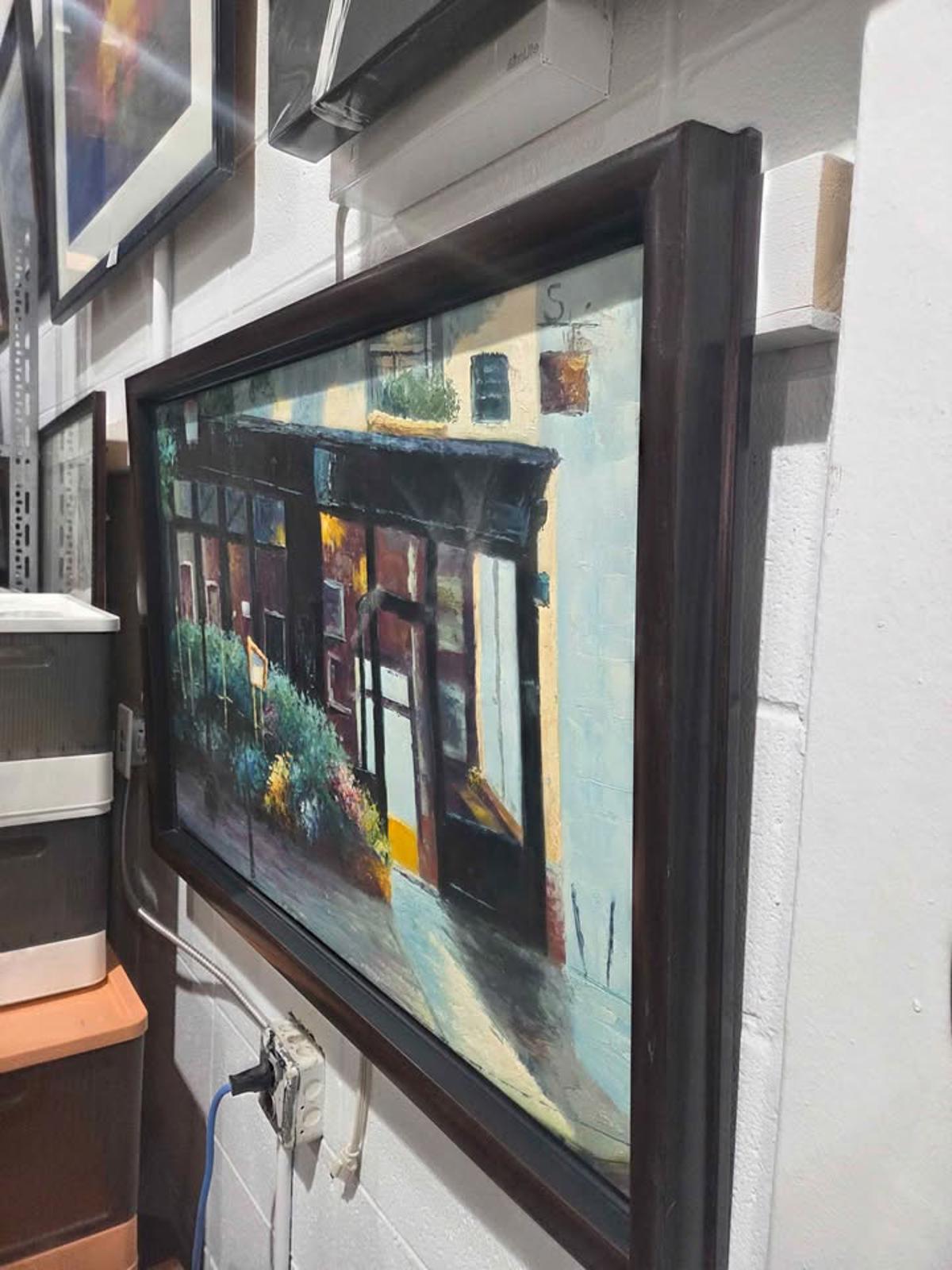 Framed painting street scene 40x27"