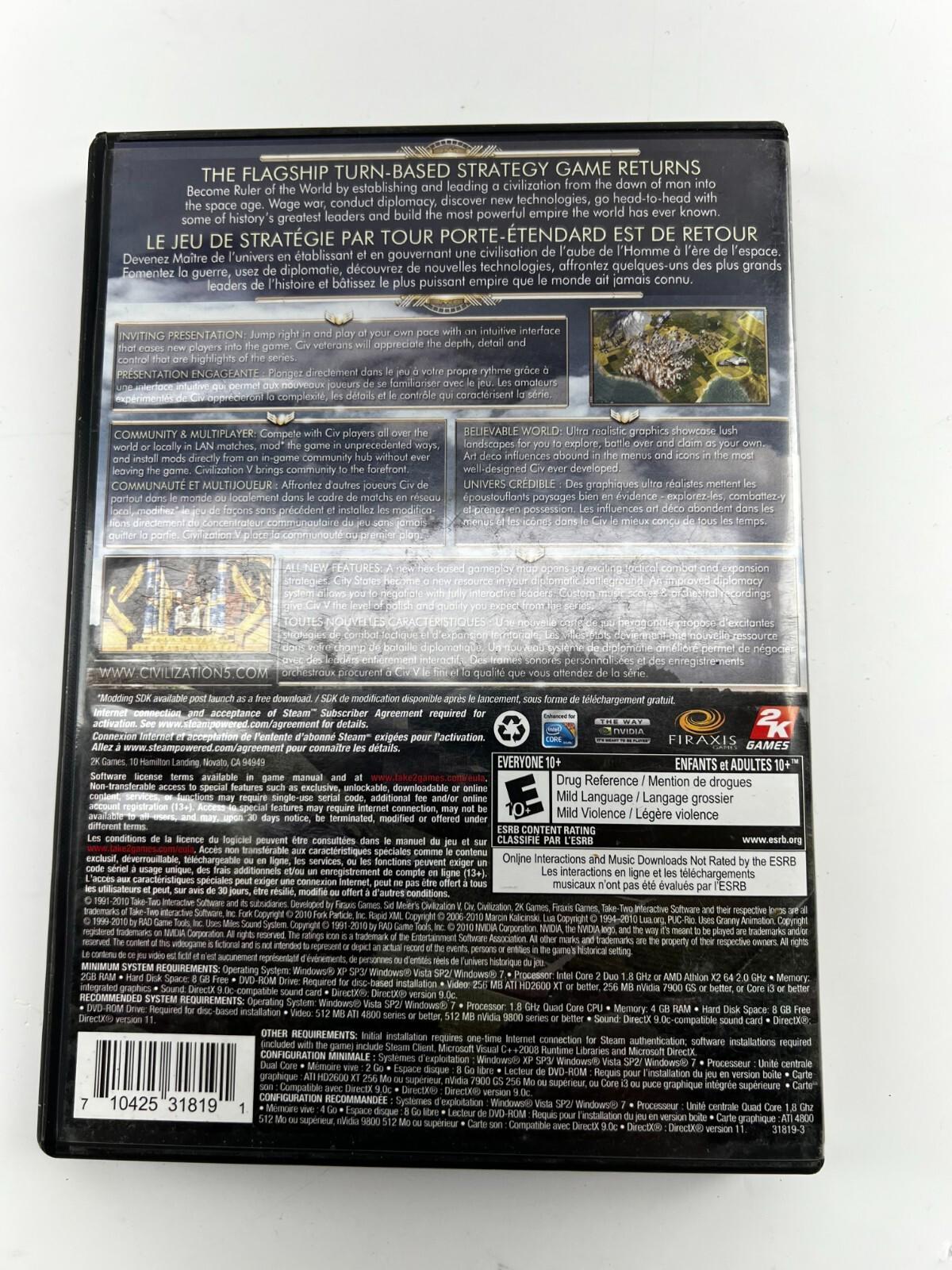 PC Game, Sid Meier's Civilization V 5 , CD-Dvd Rom