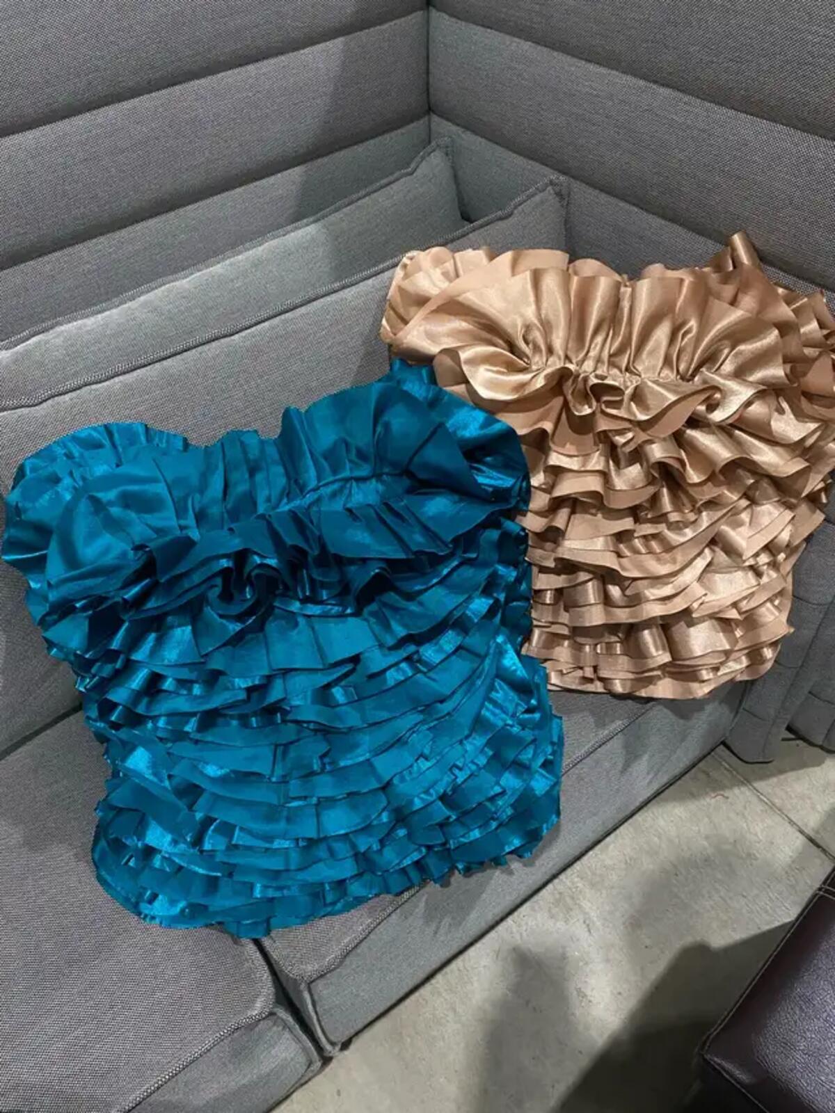 Set of 2 Ruffled Satin Decorative Pillows