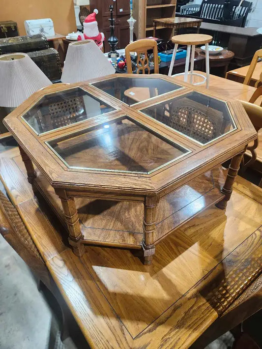 Glass Top Wooden Table Set