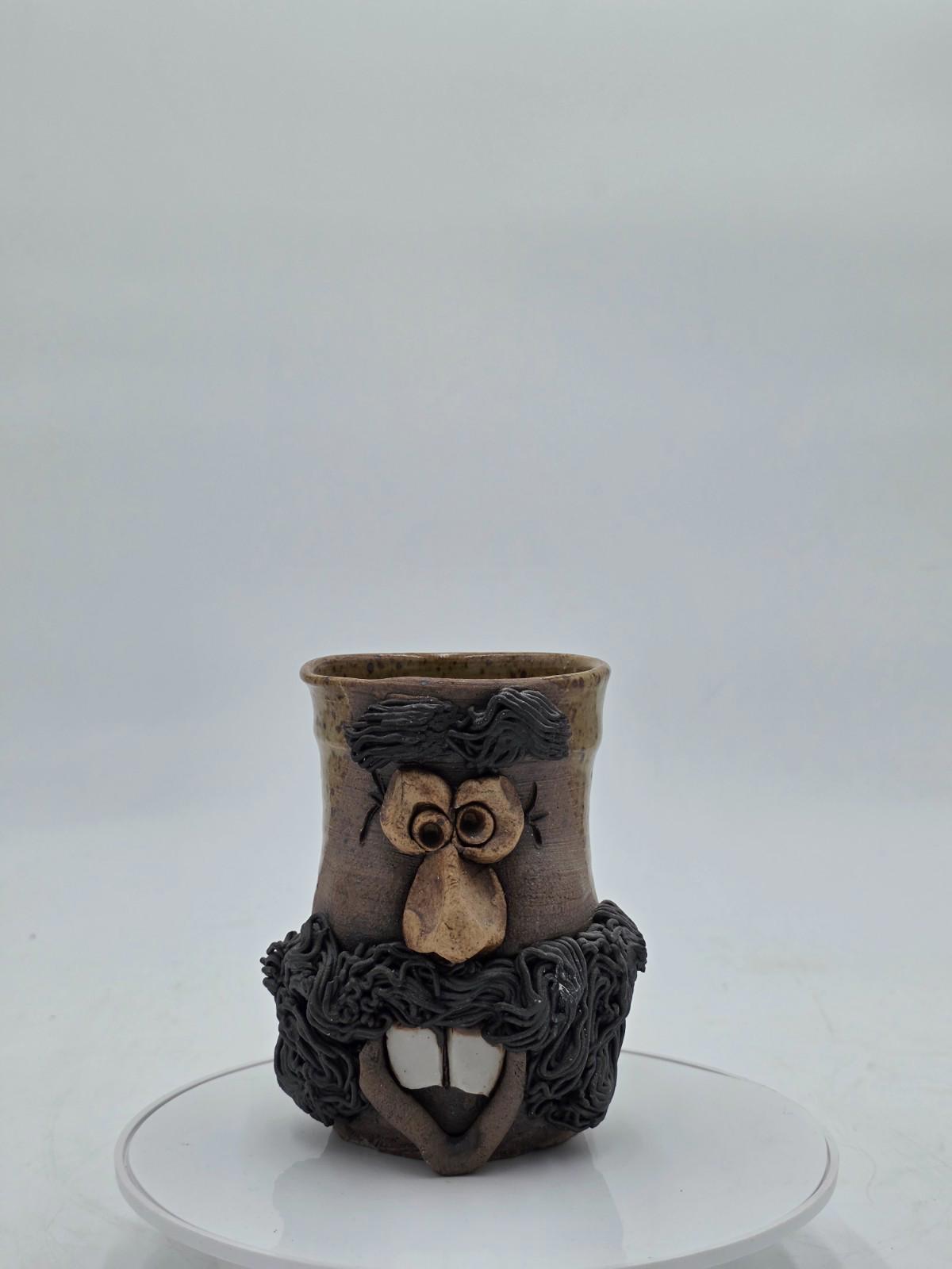 1970s McGillivray Studio Pottery Stoneware Funny Man Ugly Face Mug Feet Signed