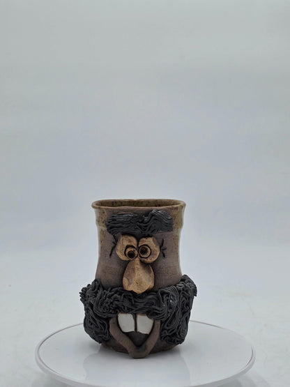 1970s McGillivray Studio Pottery Stoneware Funny Man Ugly Face Mug Feet Signed