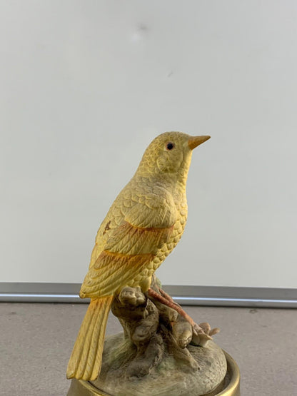 Vintage Yellow Ceramic Canary Bird On Branch Figurine Music Box