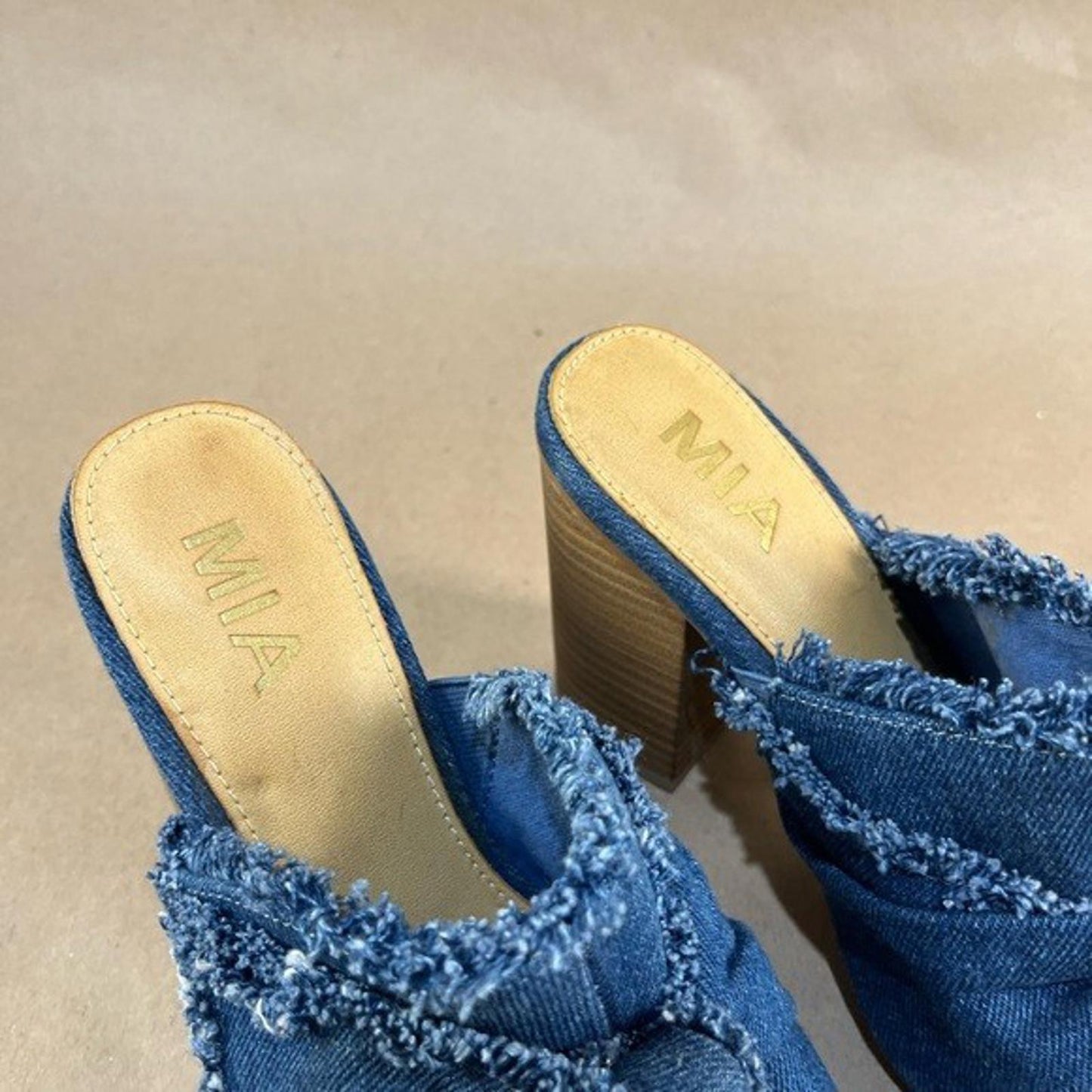 MIA Women's Frayed Denim Mules Size US 6