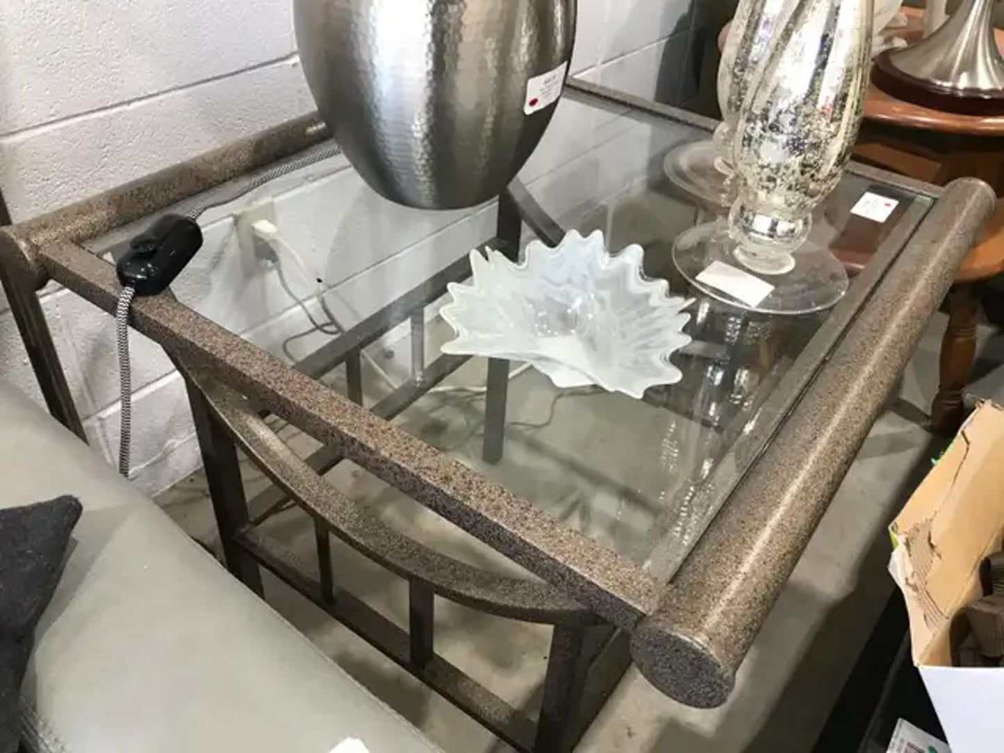 Glass topped coffee table + end tables