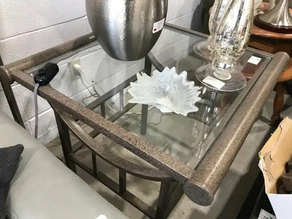 Glass topped coffee table + end tables