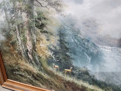 Framed Original Waterfall Painting 54x30