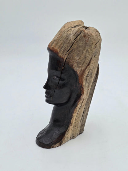 Vintage Hand Carved Wood Bust Nice Detailed Face