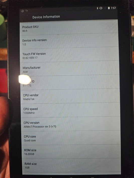 Acer Iconia One 7 B1-770 - 7-inch Black - 1GB RAM - 16GB - Factory Reset