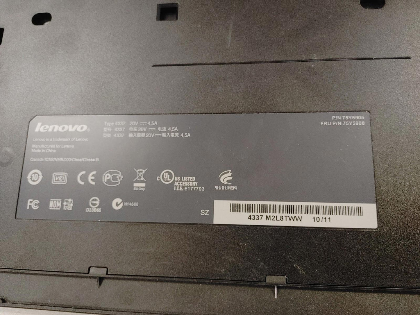 Good Condition Lenovo Laptop Dock Type 4337 Black Tested Working