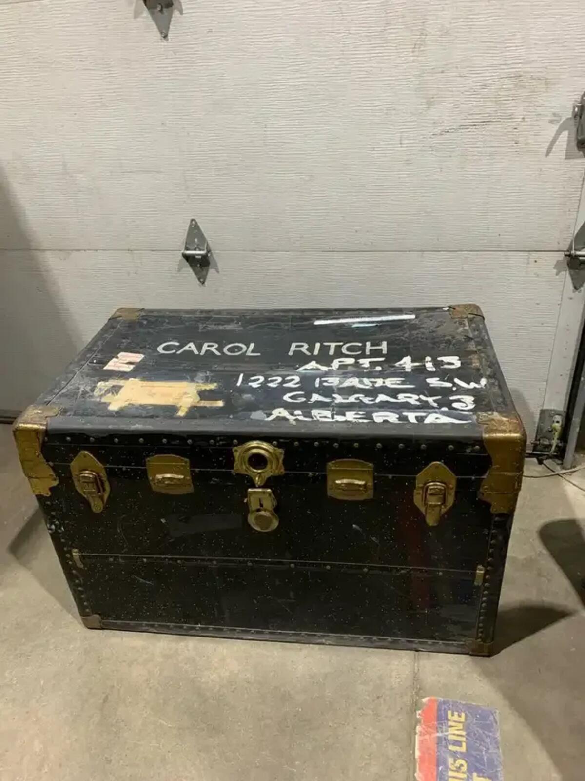 Black Antique Trunk in Fair Condition