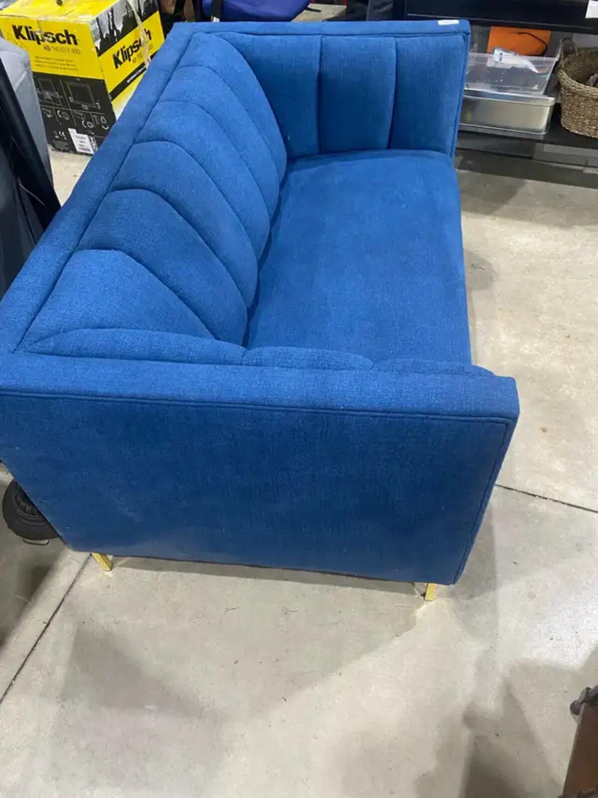 Blue Modern Fabric Sofa with Gold Legs