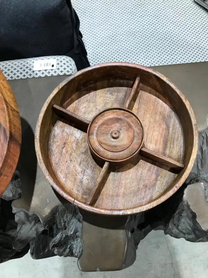Hand Carved Wooden Dish with Lid and Segments