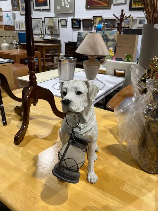 Dog Holding Lantern Statue