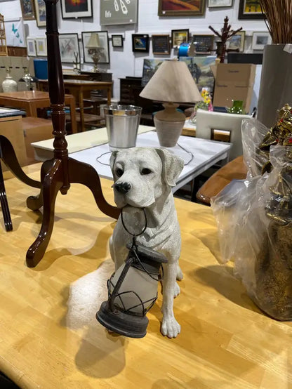 Dog Holding Lantern Statue