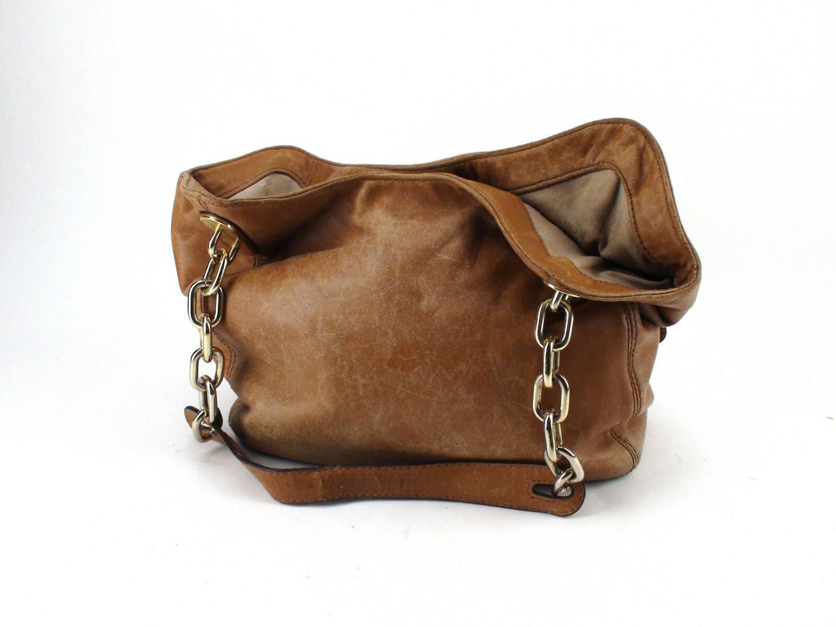 Michael Kors MK Lillie Chain Tan Brown Leather Tote With MK Wallet - Pre-Owned