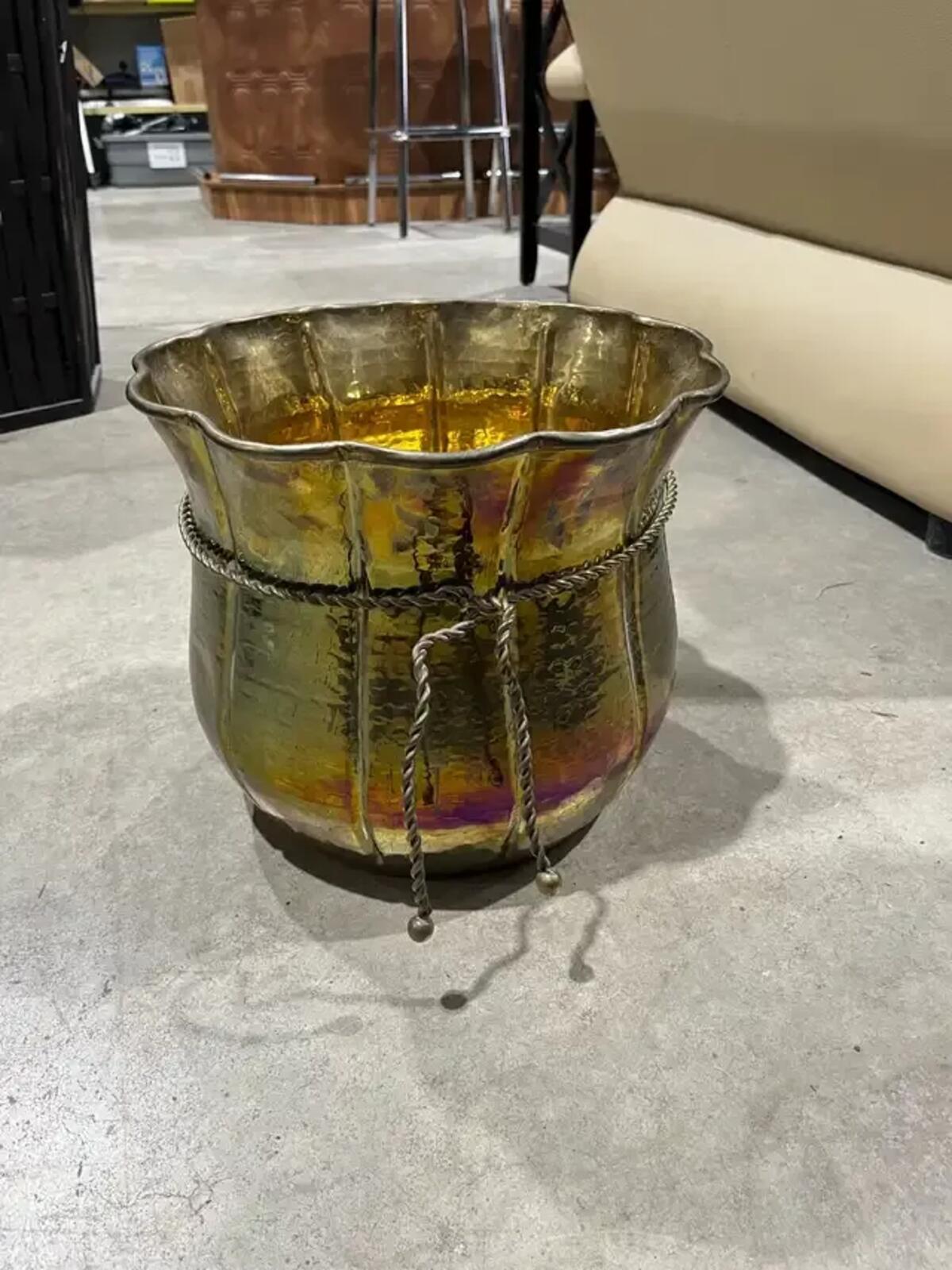 Brass Hammered Decor Planter