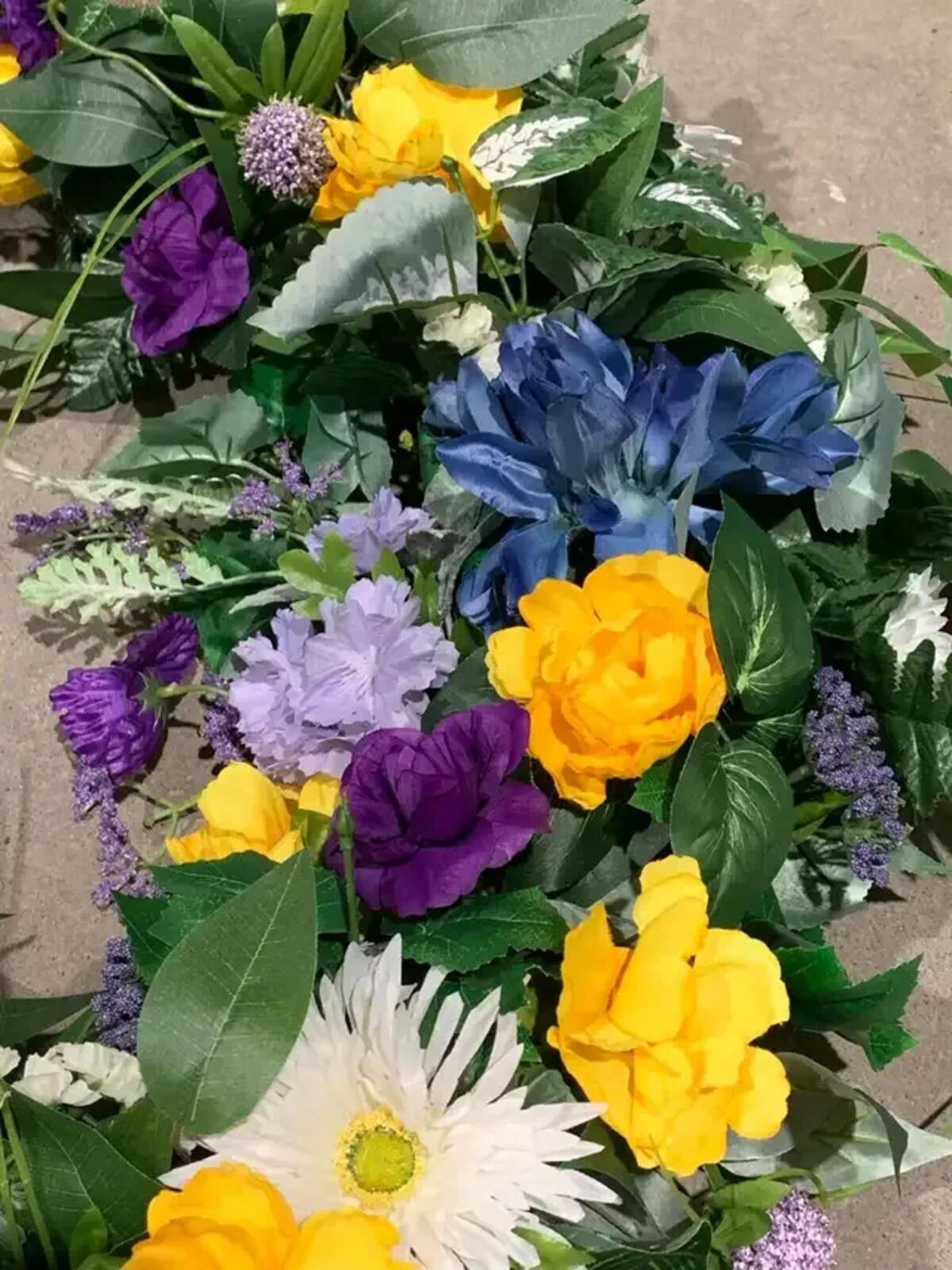 Purple and Yellow Floral Wreath Arrangement 40”