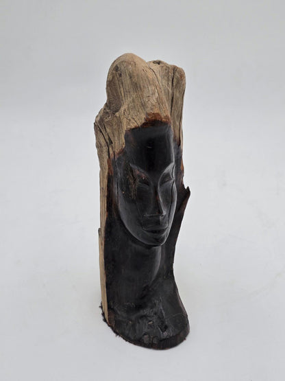 Vintage Hand Carved Wood Bust Nice Detailed Face