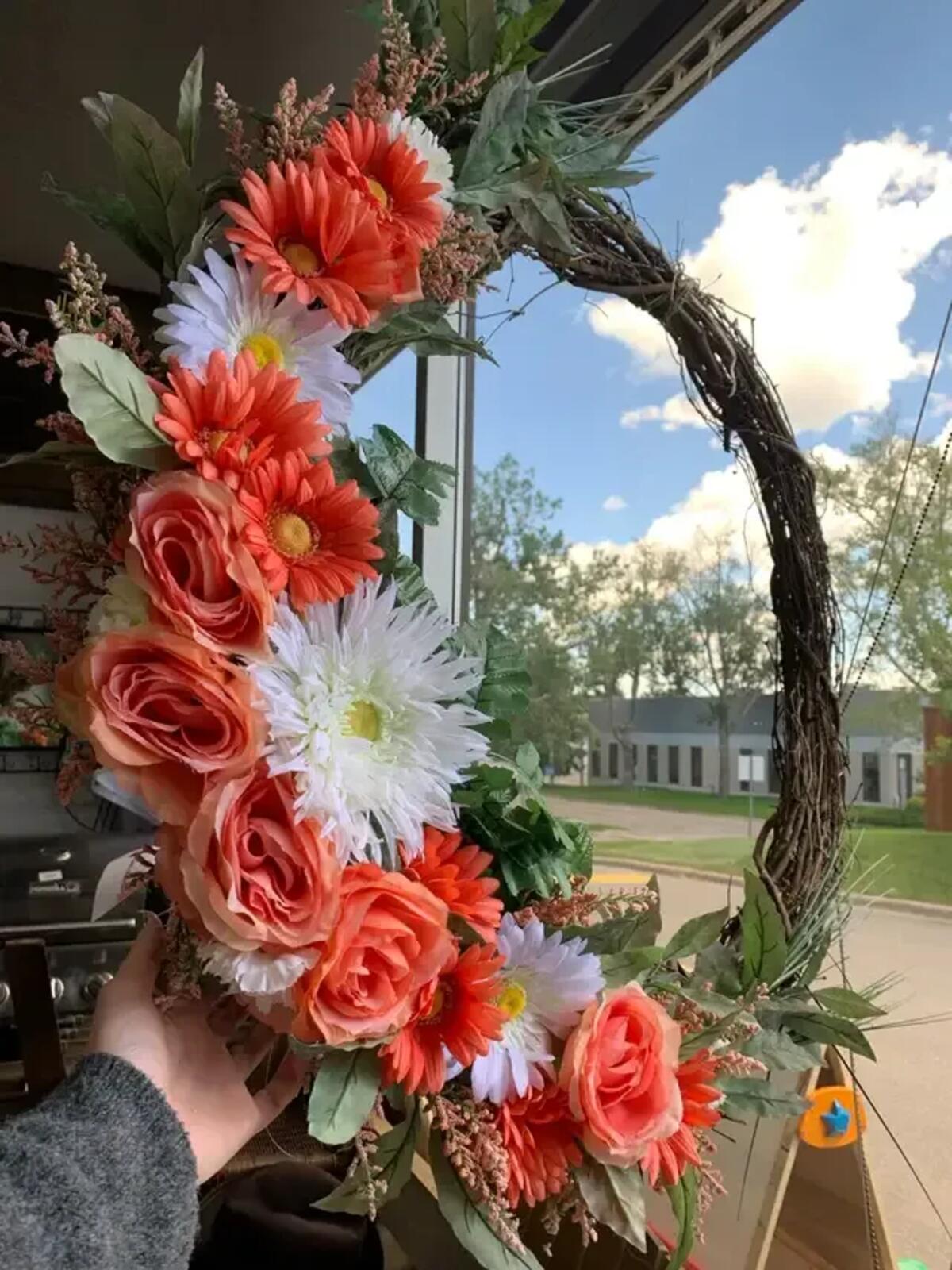 Orange and White Floral Grapevine Wreath