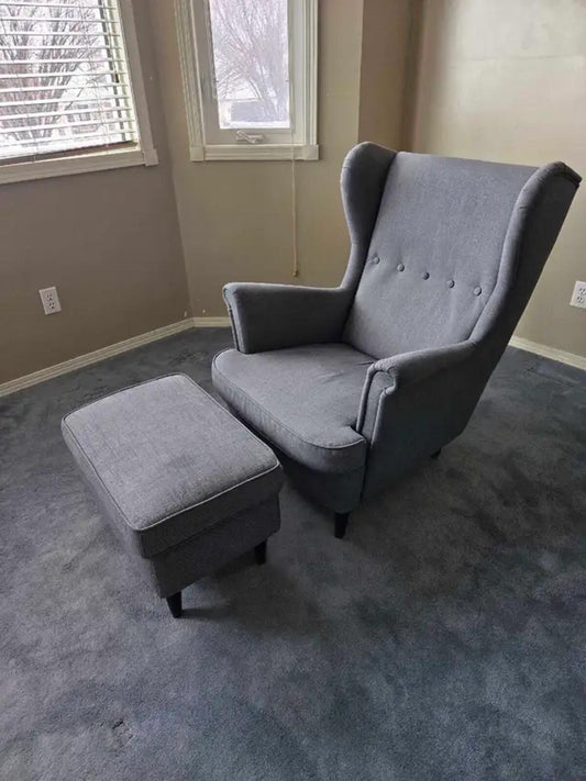 Ikea Strandmon Wing Chair & Ottoman - Dark Gray