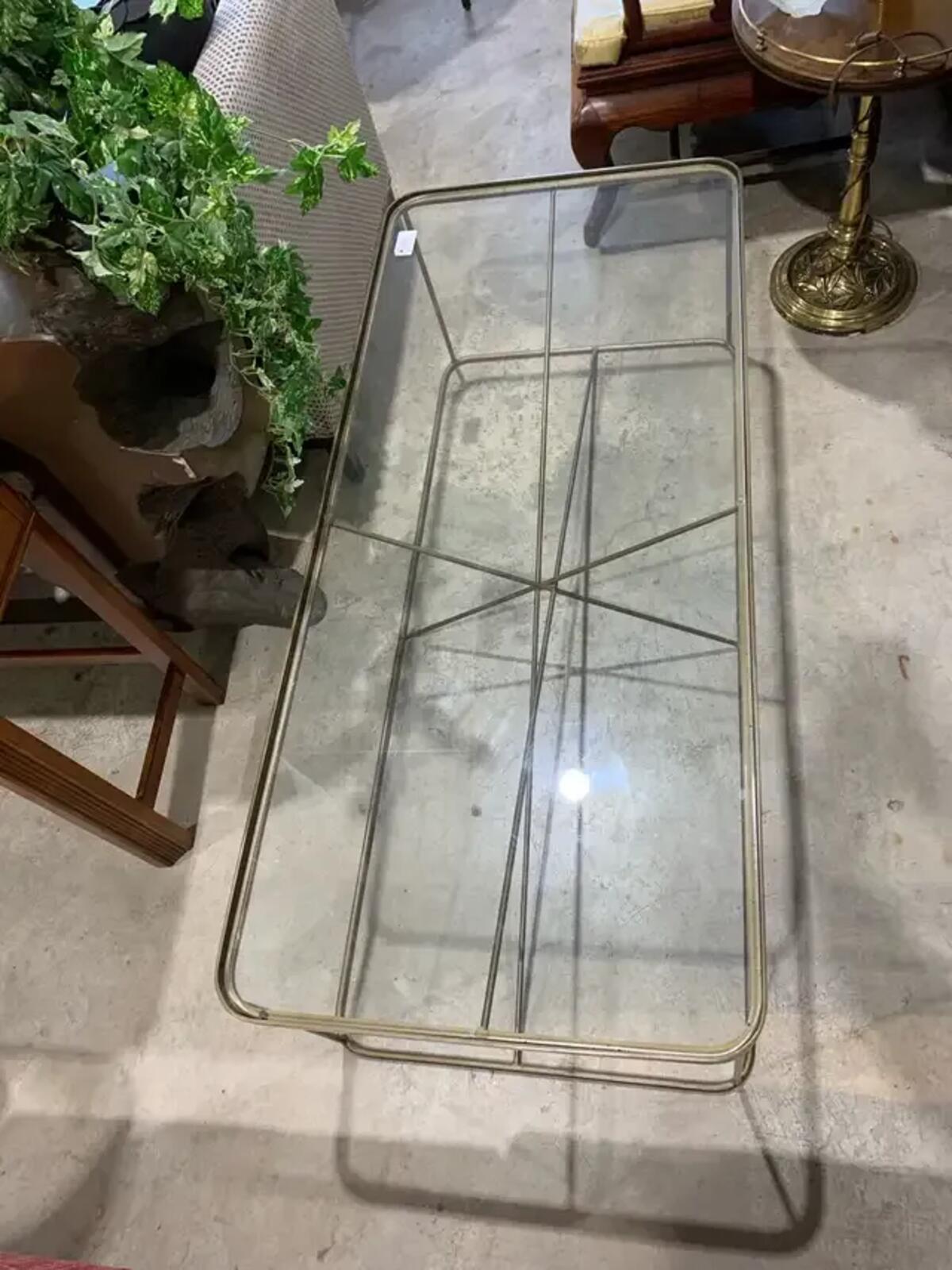 Metal and Glass Coffee Table with gold industrial style