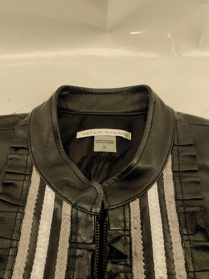Peter Nygard Black Leather Combo Jacket  - Size L