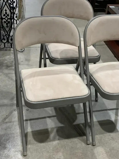 Set of FOUR Sand Coloured Faux Suede Folding Chairs