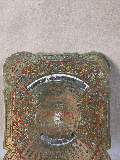 Vintage Embossed Brass Perpetual Desk Calendar; 28-Year Calendar 1944 to 1971
