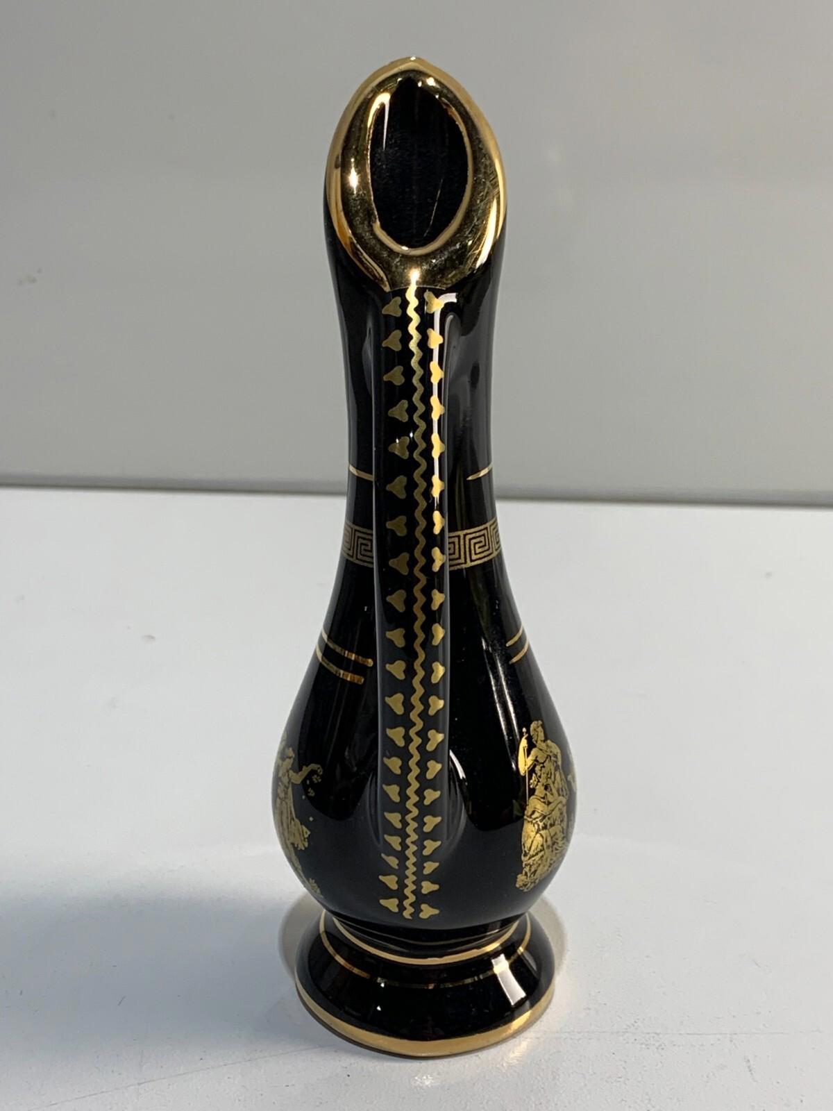 Beautiful Vintage hand made Gold Accented Greek Vase, 24K Gold