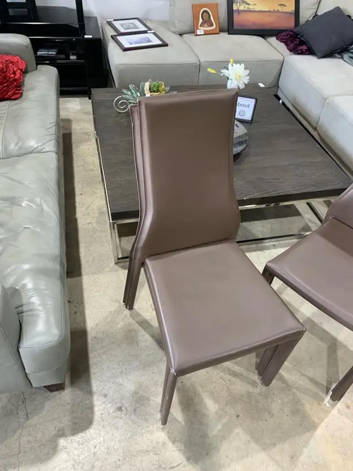 Brown Modern Faux Leather Dining Chairs - set of four