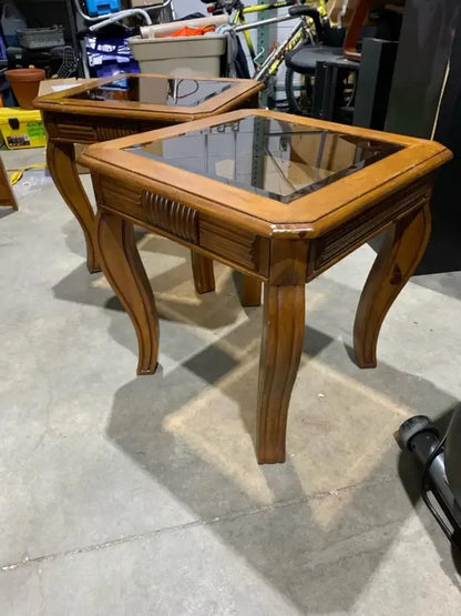 Glass Panel Wooden End tables - Two Available