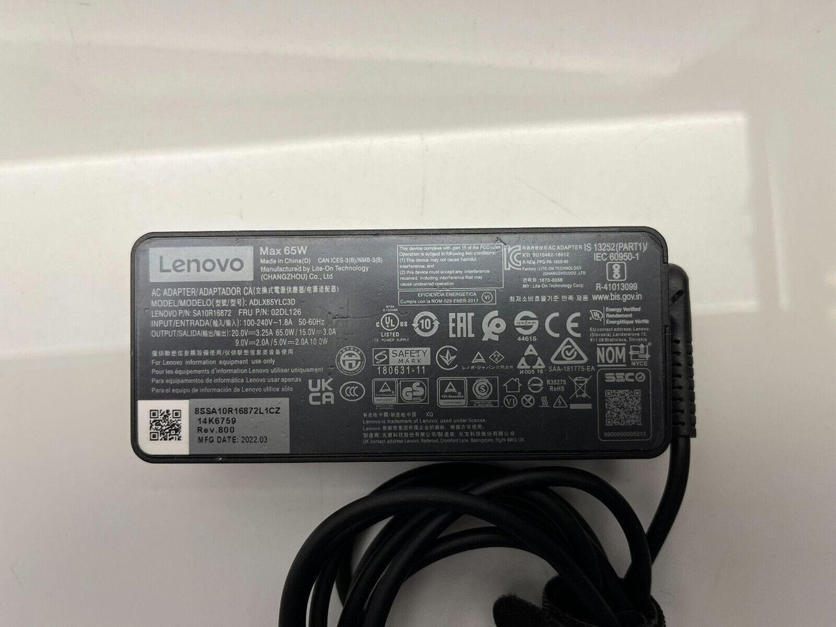 Lenovo 65W USB-C AC Adapter FRU 02DL126 For Thinkpads And Other