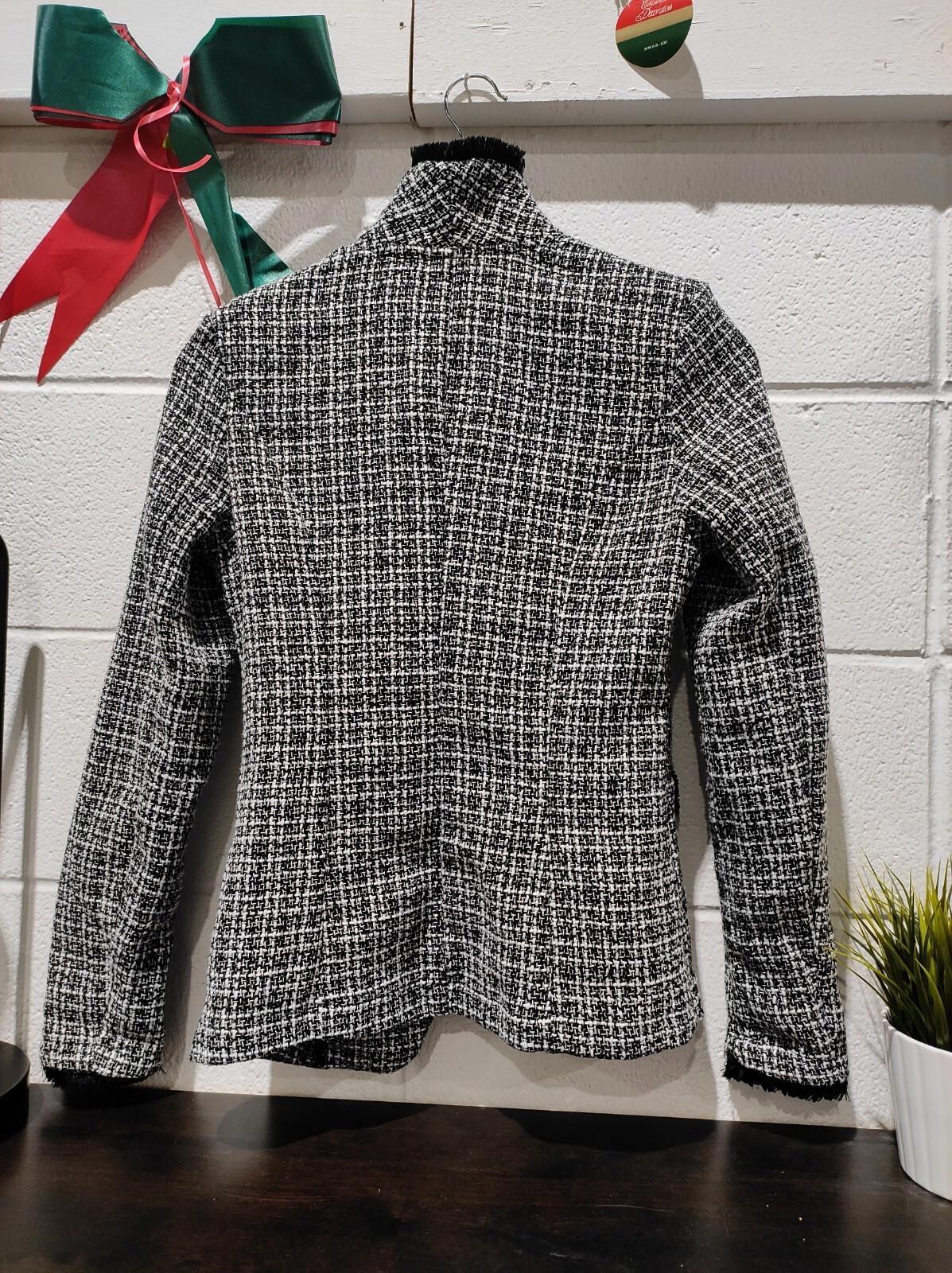 SHEIN Tall Plaid Pattern Double Breasted Tweed Blazer Size- S