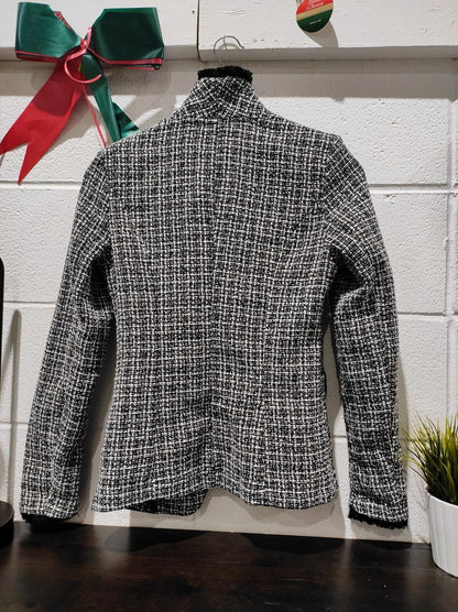 SHEIN Tall Plaid Pattern Double Breasted Tweed Blazer Size- S