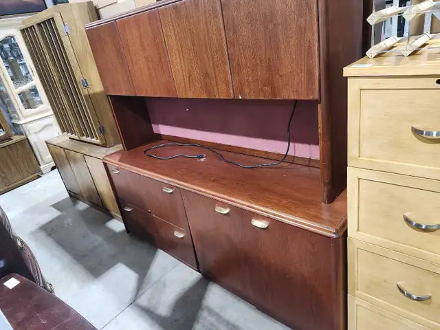 Wooden Lighted Office Cabinet Hutch