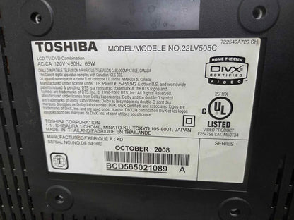 Toshiba 22" LCD TV DVD HDMI Combo (DVD not Ejecting)