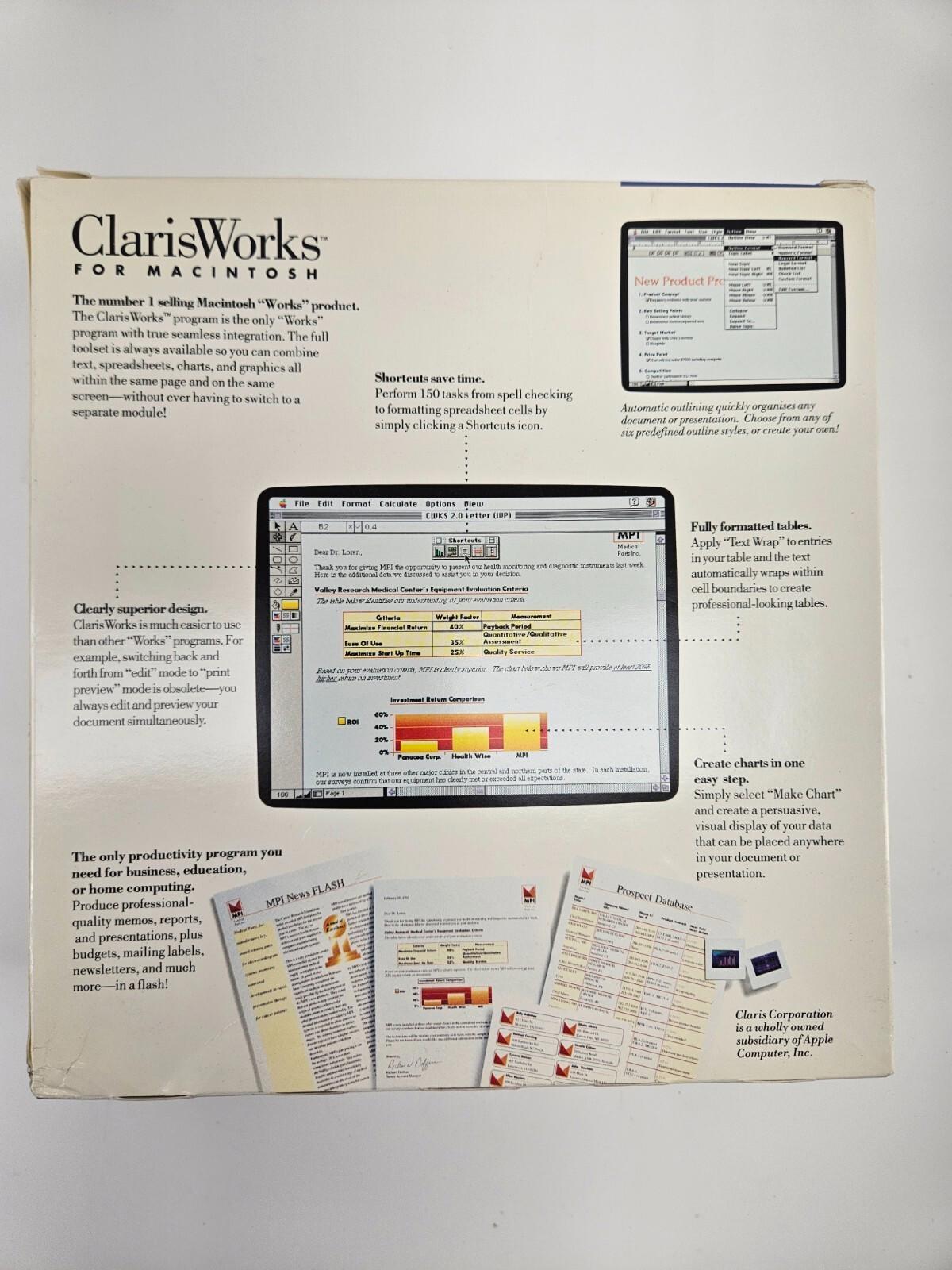 Claris Works pour Macintosh 1993 disquettes 3,5 pouces Power Mac Apple