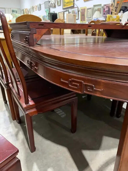 Chinese Hardwood Dining Table and Chairs Longevity Symbol
